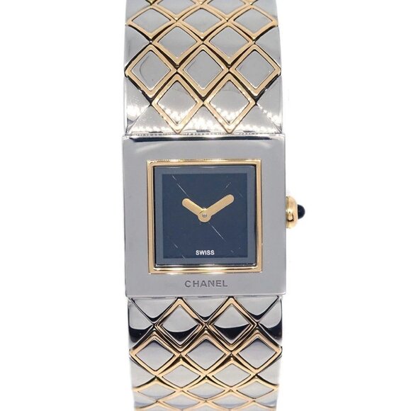 Chanel Matelasse Quartz Watch SS 18KYG N.M.53150 133467